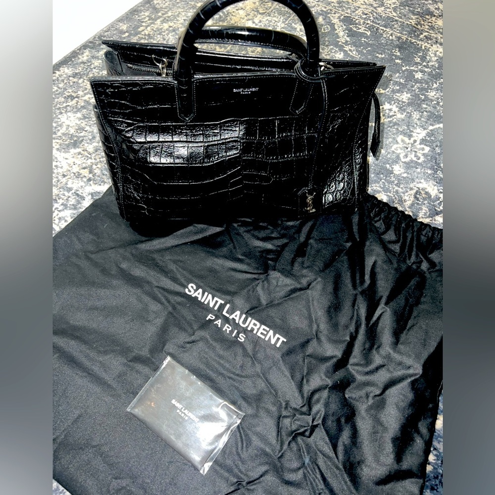 Saint Laurent sac dejour crocodile embossed bag